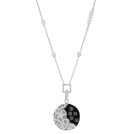 Nouvelle Bague India Preziosa 18k White Gold Diamond Black Enamel Pendant Necklace // 28"