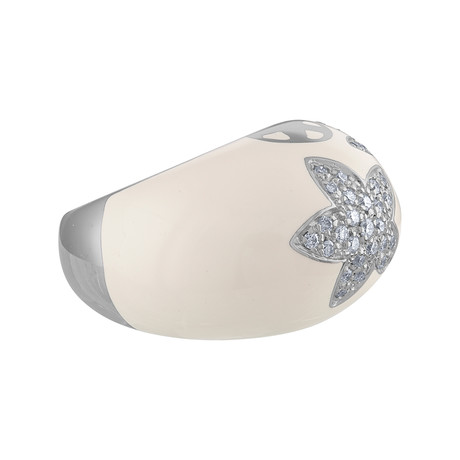 Nouvelle Bague India Preziosa 18k White Gold Diamond White Enamel Ring // Size 5.25