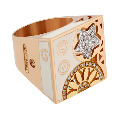 Nouvelle Bague India Preziosa 18k Rose Gold Diamond White Enamel Ring // Size 8.5