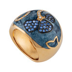 Nouvelle Bague Petali 18k Rose Gold Diamond Sapphire Gray Blue Enamel Ring // Size 7.25