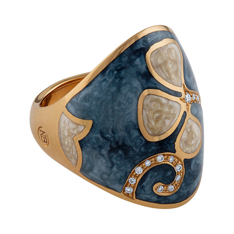 Nouvelle Bague Petali 18k Yellow Gold Diamond Gray Blue Enamel Ring // Size 7.25