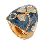 Nouvelle Bague Petali 18k Yellow Gold Diamond Gray Blue Enamel Ring // Size 7.25