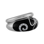 Nouvelle Bague Kenya 18k White Gold Diamond Black Enamel Ring // Size 7