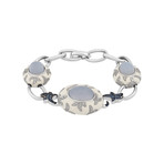 Nouvelle Bague Giardini di Boboli 18k White Gold Diamond Sapphire Chalcedony White Enamel Link Bracelet // 6.5"