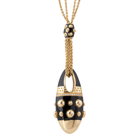Nouvelle Bague Kenya 18k Yellow Gold Diamond Black Enamel Necklace // 20"
