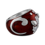 Nouvelle Bague Foglie d'Acanto 18k White Gold Diamond Red Enamel Ring // Size 7