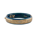 Nouvelle Bague Semi d'Amore 18k Yellow Gold Diamond Turquoise Blue + Tan Enamel Bangle Bracelet // 6.5"