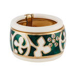 Nouvelle Bague Semi d'Amore 18k Rose Gold Diamond Green + White Enamel Ring // Size 7.25