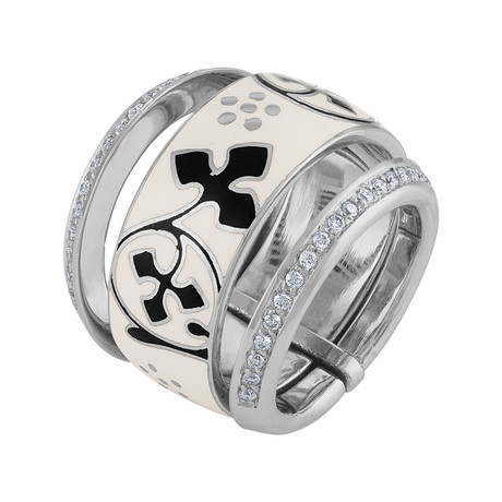 Nouvelle Bague Semi d'Amore 18k White Gold Diamond White + Black Enamel Ring // Size 6.75