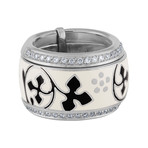 Nouvelle Bague Semi d'Amore 18k White Gold Diamond White + Black Enamel Ring // Size 6.75