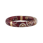 Nouvelle Bague Hammam Della Rosa 18k Rose Gold Diamond Maroon Red Enamel Bangle Bracelet // 6.5"