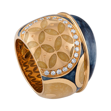 Nouvelle Bague Hammam Della Rosa 18k Rose Gold Diamond Gray Blue Enamel Ring // Size 7.75