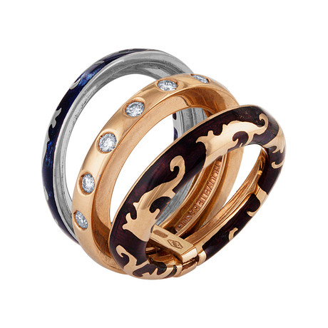 Nouvelle Bague Foglie d'Acanto 18k Rose Gold Diamond Navy Blue + Black Enamel Ring // Size 7
