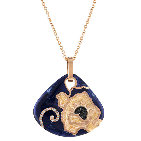 Nouvelle Bague Petali 18k Rose Gold Diamond Black Diamond Navy Blue + Tan Pendant Necklace // 24"