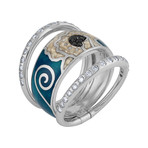 Nouvelle Bague Hammam Della Rosa 18k White Gold Diamond Black Diamond Gray Blue Enamel Ring // Size 8