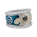 Nouvelle Bague Hammam Della Rosa 18k White Gold Diamond Black Diamond Gray Blue Enamel Ring // Size 8