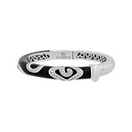 Nouvelle Bague 18k White Gold Diamond Black Enamel Bangle Bracelet // 6.5"