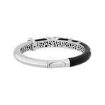 Nouvelle Bague 18k White Gold Diamond Black Enamel Bangle Bracelet // 6.5"