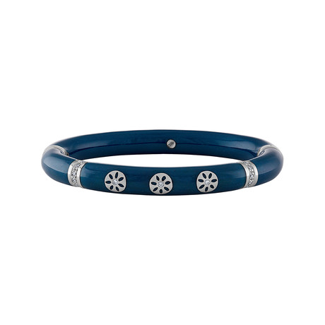 Nouvelle Bague India Preziosa 18k White Gold Diamond Navy Blue Bangle Bracelet // 6.5"