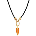 Nouvelle Bague Kenya 18k Yellow Gold + Sterling Silver Orange Enamel Pendant Necklace // 18"