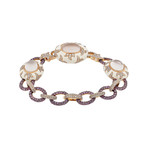 Nouvelle Bague 18k Rose Gold Diamond Sapphires Quartz White Enamel Bracelet // 6.5"