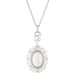 Nouvelle Bague Kenya 18k White Gold White Diamond Agate White Enamel Pendant Necklace // 16"