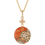 Nouvelle Bague India Preziosa 18k Yellow Gold Diamond Orange Enamel Pendant Necklace // 17.5"