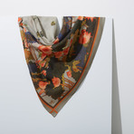 Lotus Painting Wool + Silk Blend Scarf // Gray