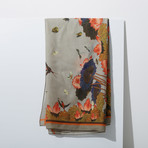 Lotus Painting Wool + Silk Blend Scarf // Gray