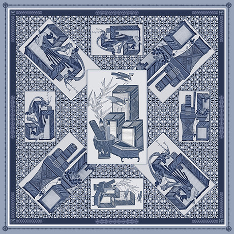 Scholar's Essence in Chosun Dynasty Silk Scarf // Blue