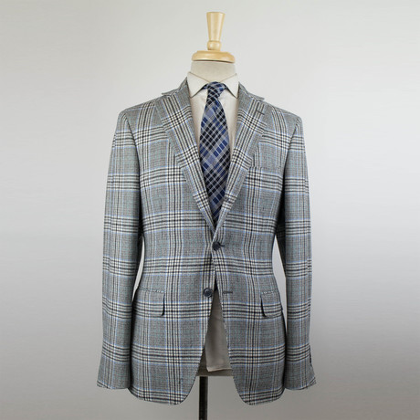 Plaid Wool Double Breasted Sport Coat // Gray (Euro: 46)