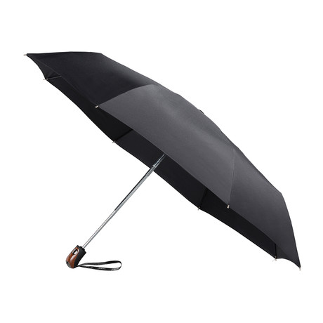 Mini-Max Automatic Umbrella // Black + Wooden Handle
