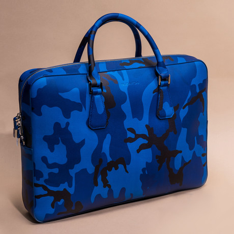 Saffiano Leather Zip Briefcase // Blue