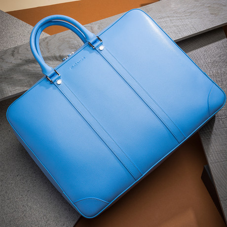 Saffiano Leather Zip Briefcase // Sky