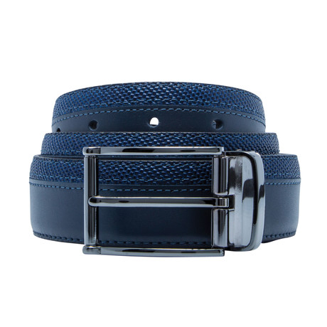 Smooth And Grained Leather Belt // Navy (30)