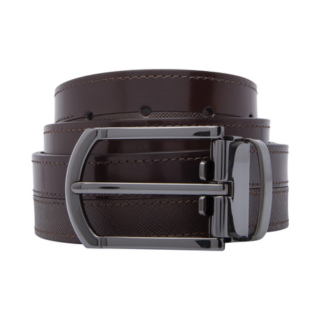 Polished Saffiano Leather Belt // Brown (30")