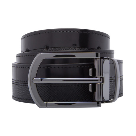 Polished And Saffiano Leather Belt // Black (Size 30)