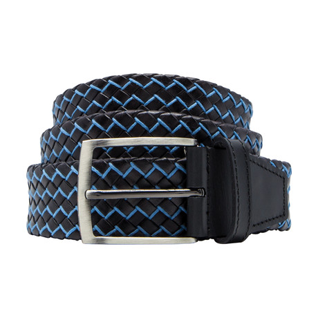 Basket Weave Pattern Leather Belt // Turquoise (Size 30)