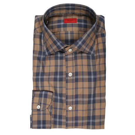 Isaia // Lombardo Checkered Dress Shirt // Blue + Brown (US: 15R)