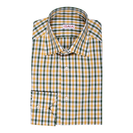 Isaia // Salerno Checkered Dress Shirt // Yellow + Green (US: 15R)