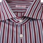 Isaia // Moretti Striped Dress Shirt // Burgundy + Gray (US: 15R)