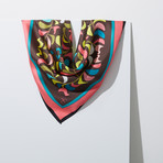 Flower Motif Silk Twill Petit Scarf // Pink