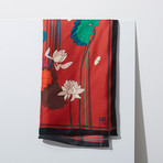 Lotus Tree Silk Twill Scarf // Red
