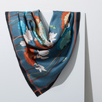 Lotus Tree Silk Twill Scarf // Navy