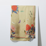 Painting of Peonies Silk Scarf // Olive