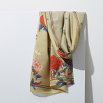 Painting of Peonies Silk Scarf // Olive