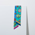 Flower + Tree Silk Twilly Scarf // Blue