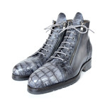 Gray Genuine Crocodile W/ Calfskin Side Zipper Boots // Gray (Euro: 38)