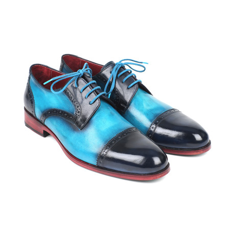 Two Tone Cap-Toe Derby Shoes // Blue + Turquoise (Euro: 38)