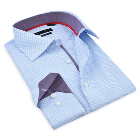 Contrast Collar Button-Up Shirt // Light Blue + Purple (S)